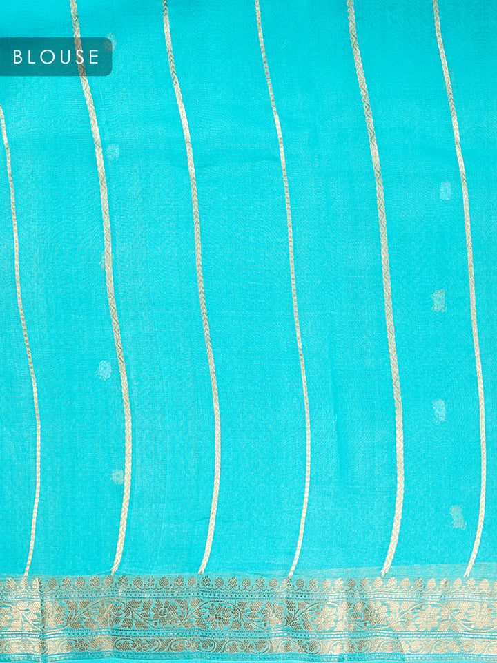 Firozi Organza Silk Sonarupa Leheriya and Lining Banarasi Saree