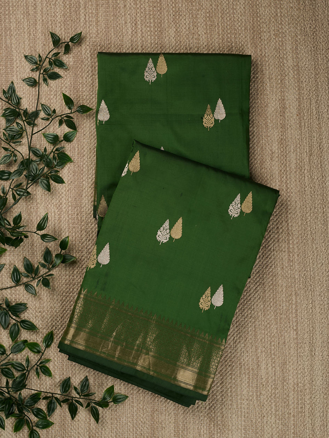 Forest Green Katan Silk Banarasi Saree_1