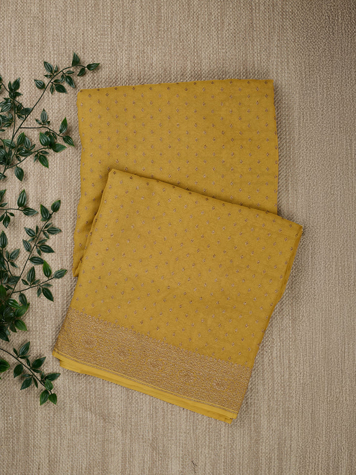 Butter Yellow Shaded Khaddi Georgette Silk Banarasi Saree