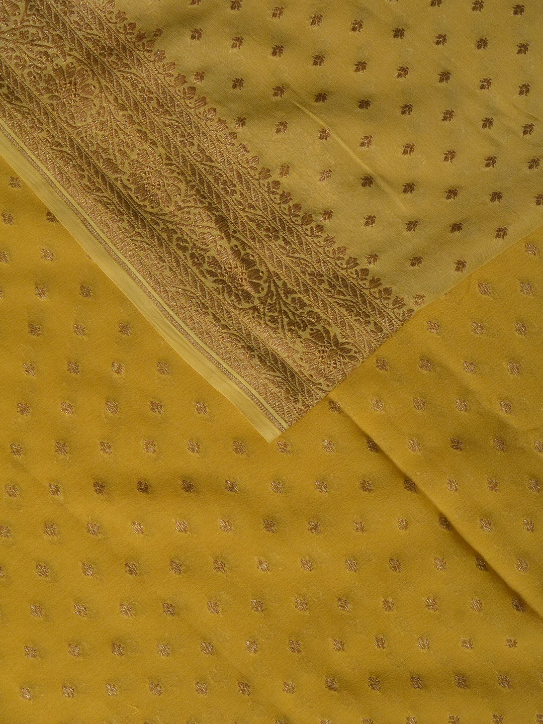 Butter Yellow Shaded Khaddi Georgette Silk Banarasi Saree_2