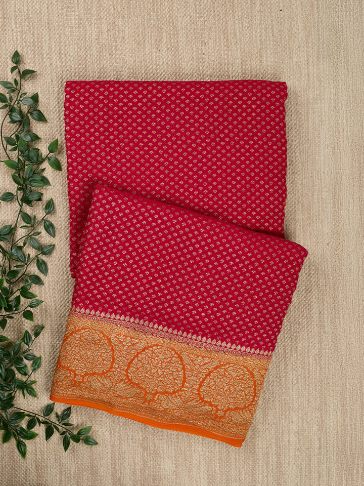 Rani Pink Khaddi Georgette Silk Banarasi Saree