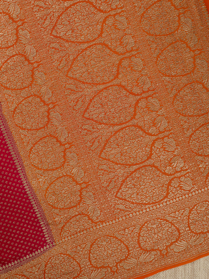 Rani Pink Khaddi Georgette Silk Banarasi Saree