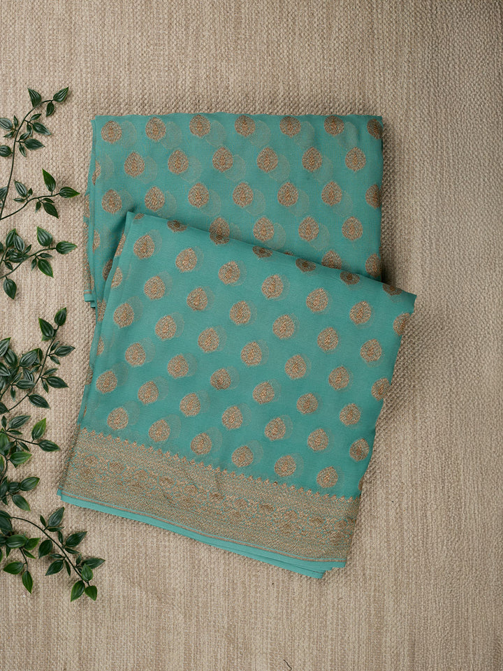 Sea Green Khaddi Georgette Silk Banarasi Saree