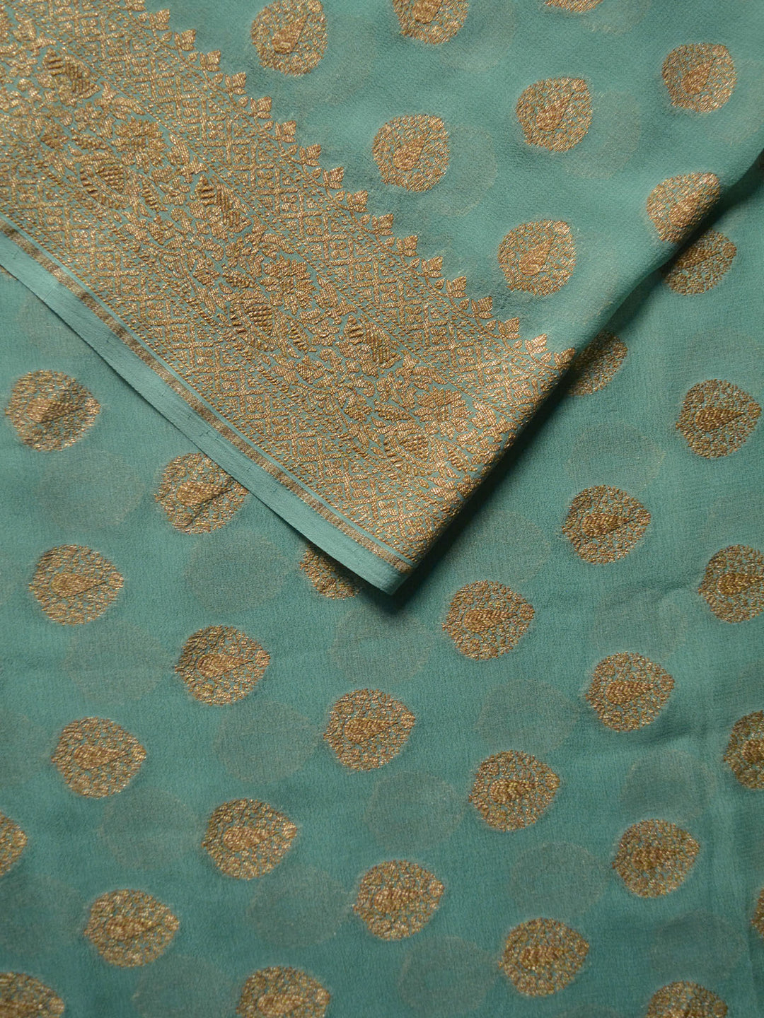 Sea Green Khaddi Georgette Silk Banarasi Saree_2