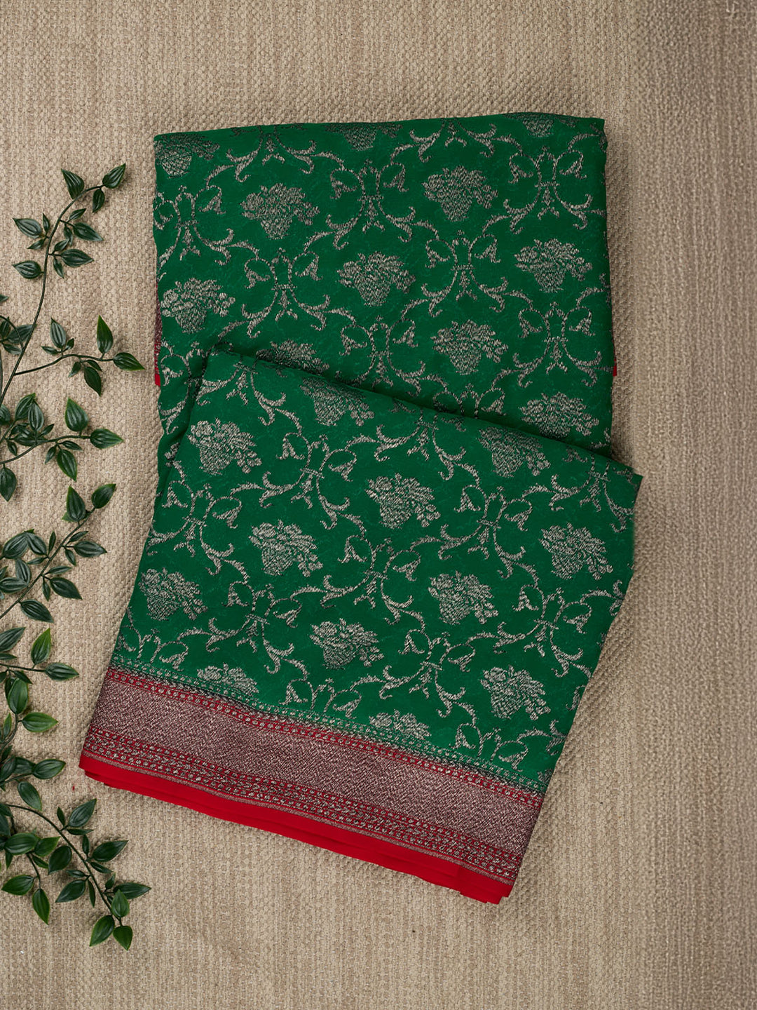 Green Khaddi Georgette Silk Banarasi Saree_1