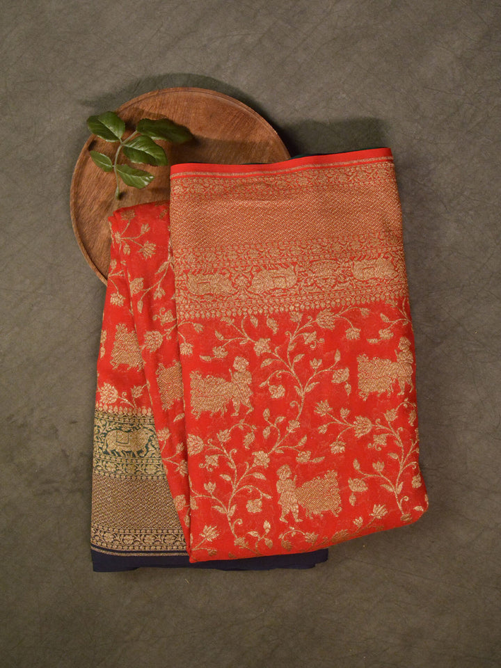 Red Khaddi Georgette Silk Banarasi Saree
