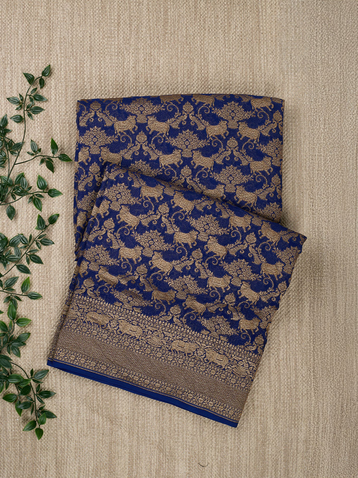 Royal Blue Khaddi Georgette Silk Banarasi Saree