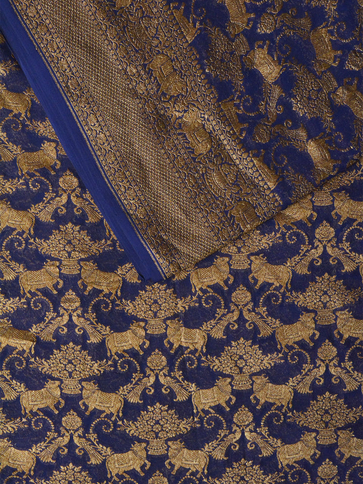 Royal Blue Khaddi Georgette Silk Banarasi Saree