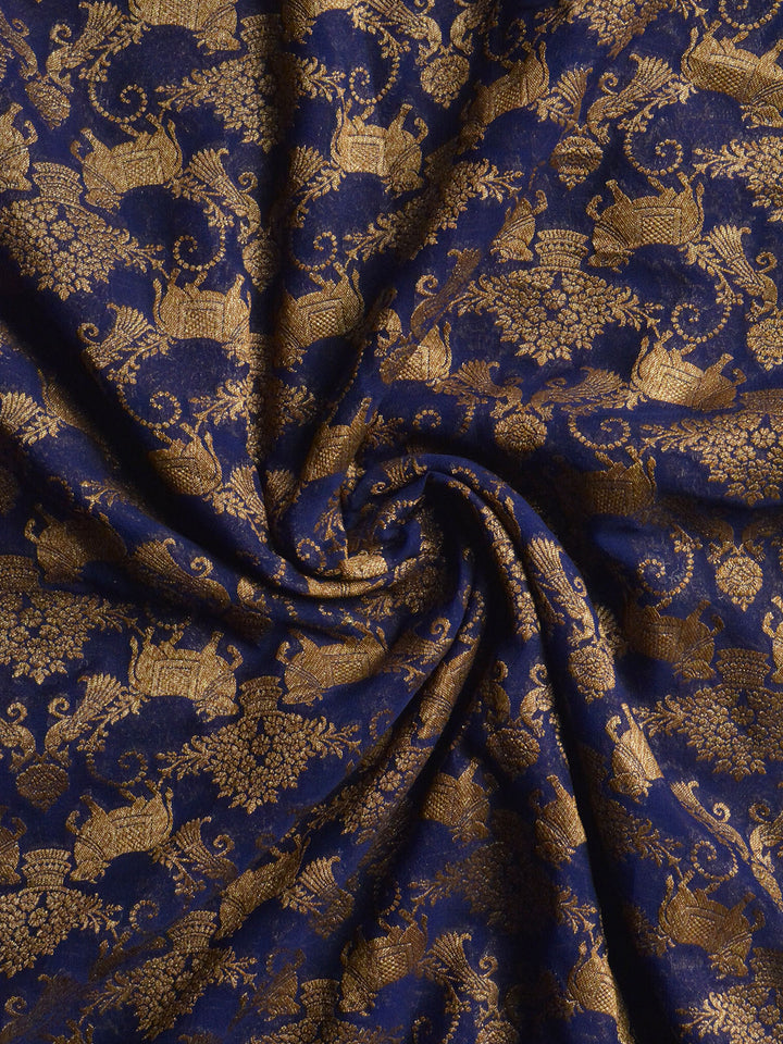 Royal Blue Khaddi Georgette Silk Banarasi Saree