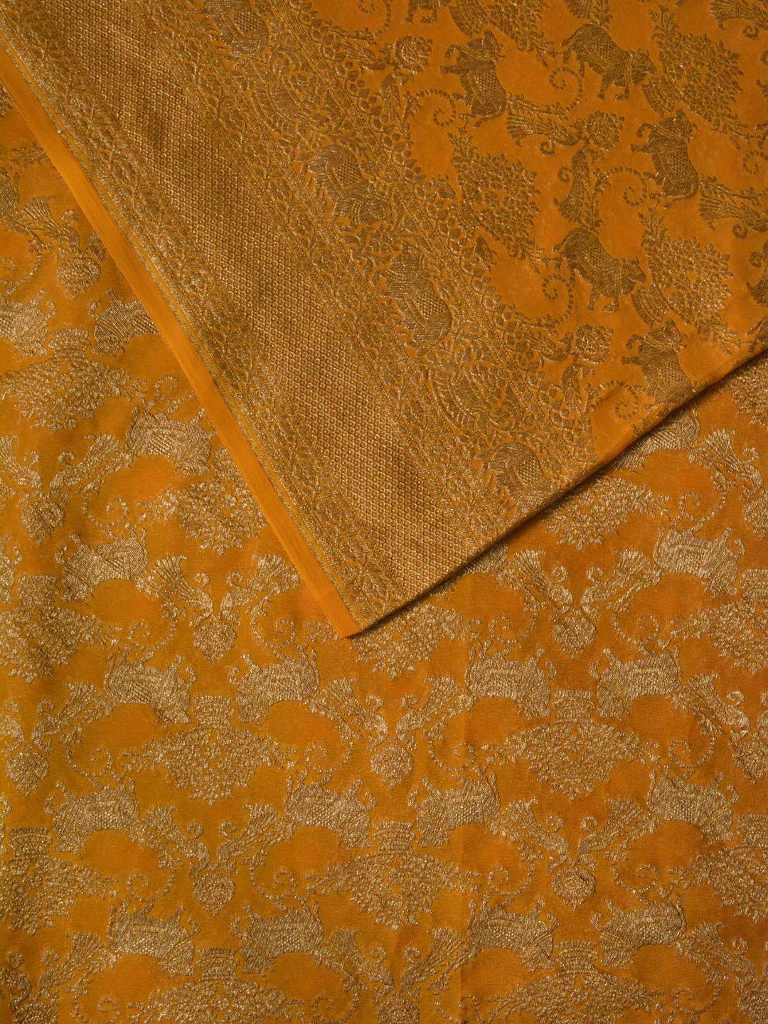 Mustard Yellow Khaddi Georgette Silk Banarasi Saree_2