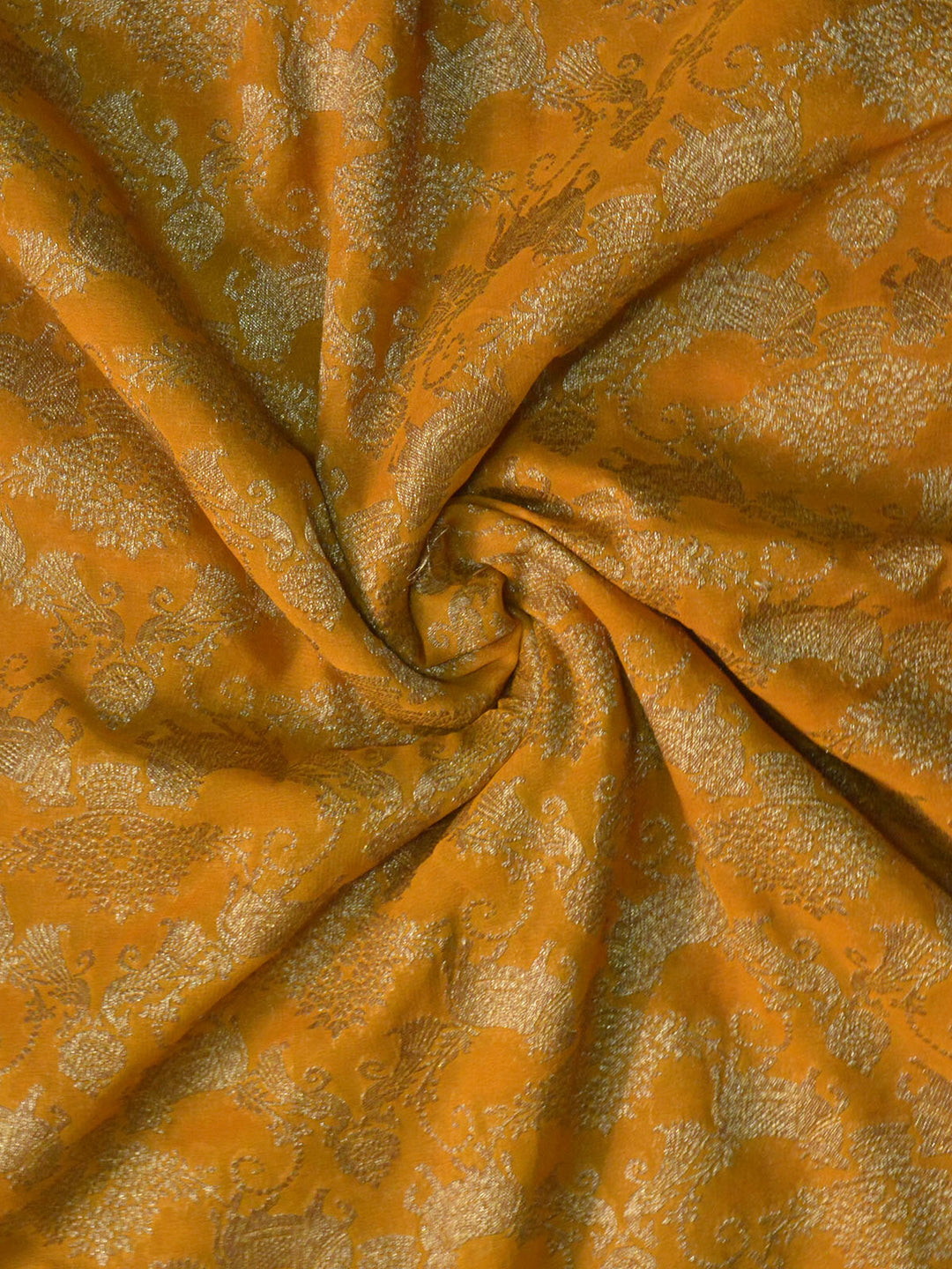 Mustard Yellow Khaddi Georgette Silk Banarasi Saree_4