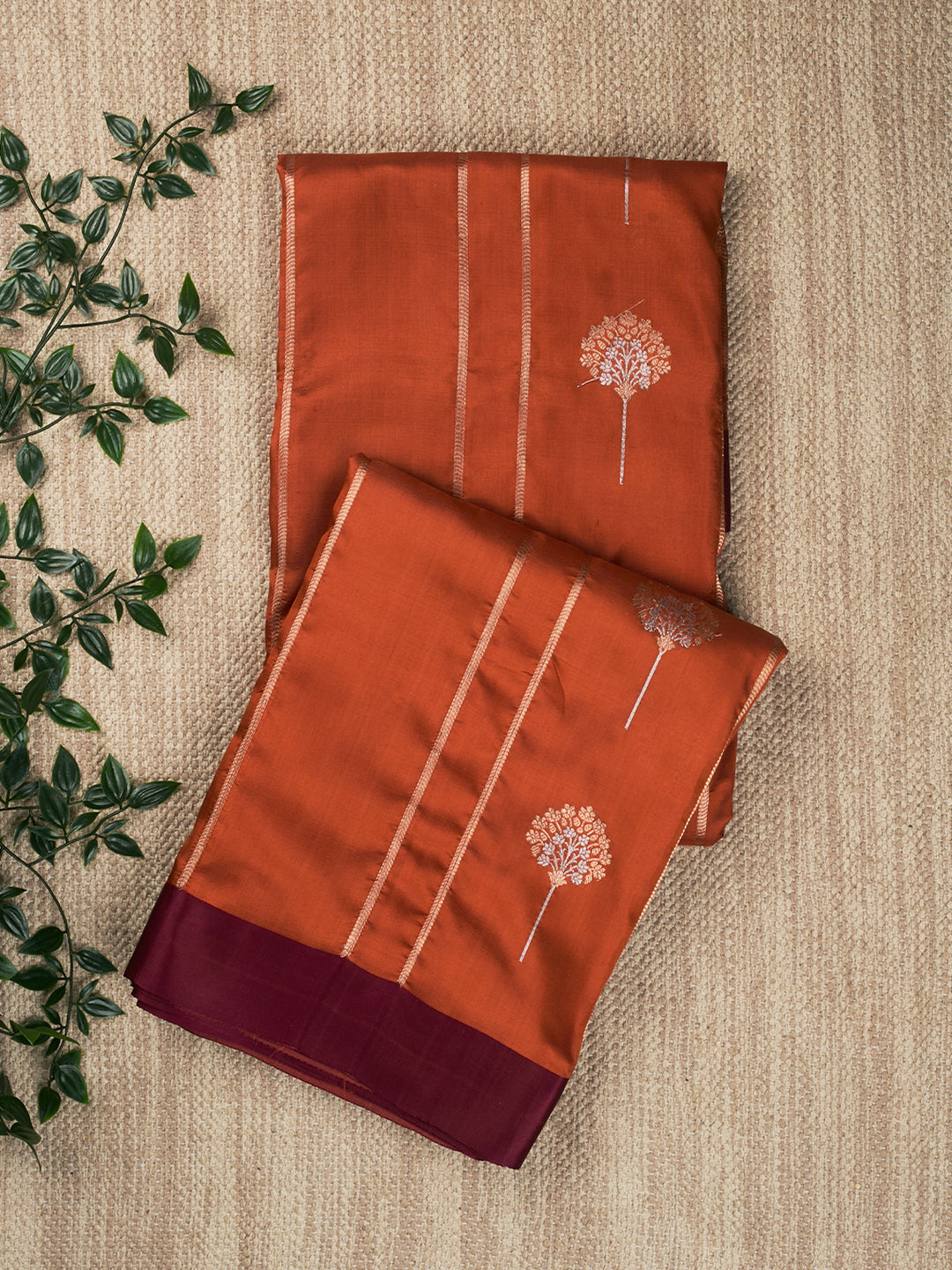 Rust Katan Silk Banarasi Saree_1