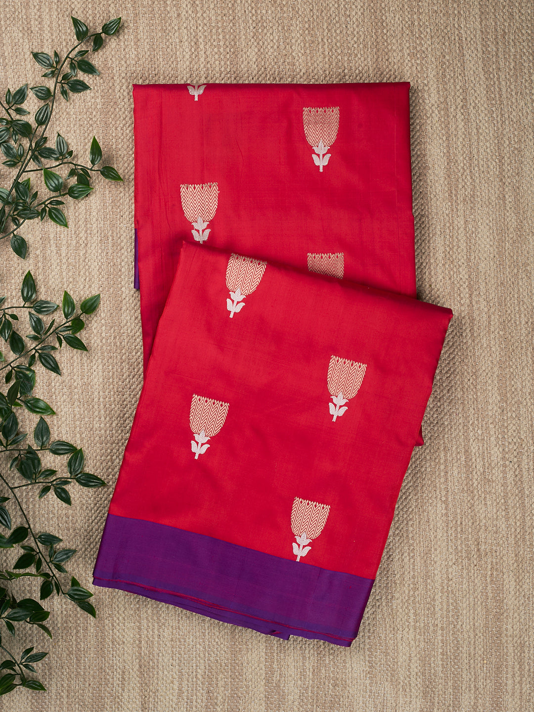 Cherry Red Katan Silk Banarasi Saree_1