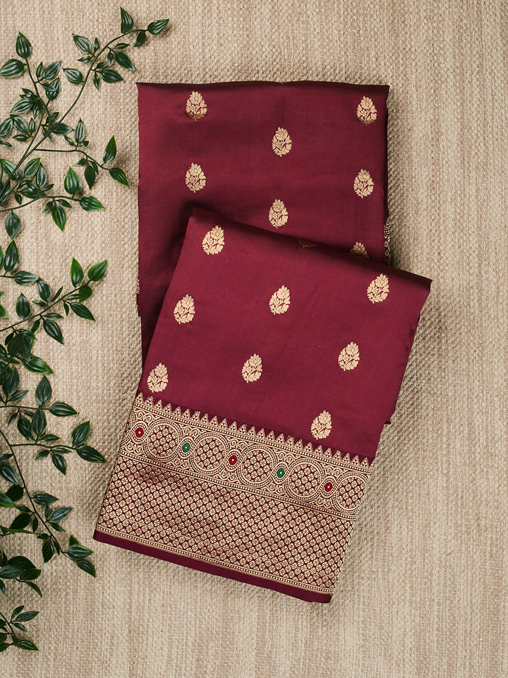 Wine Katan Silk Banarasi Saree