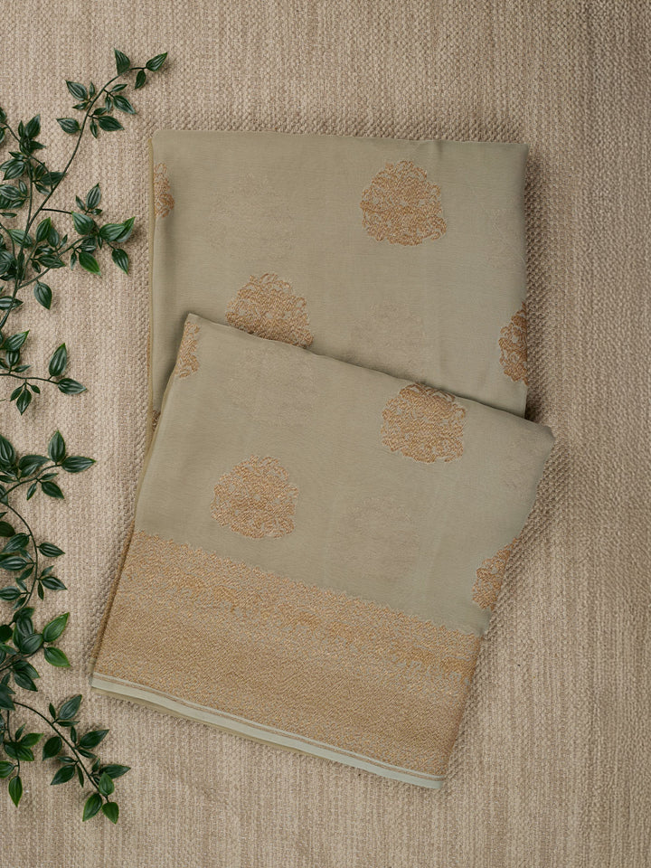 Sage Green Khaddi Georgette Silk Banarasi Saree