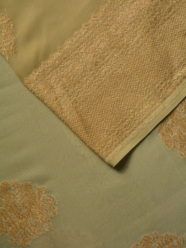 Sage Green Khaddi Georgette Silk Banarasi Saree