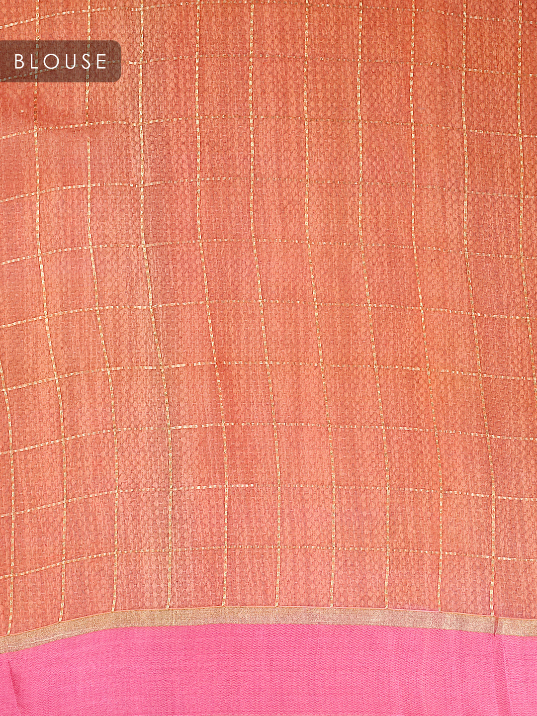 Coral Organza Silk Gold Zari Rangkat Checks Banarasi Saree_5