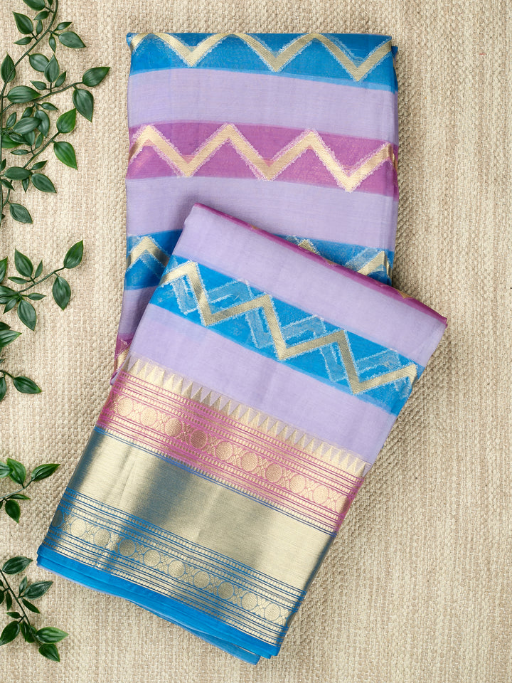 Lavender Organza Silk Gold Zari Leheriya Rangkat Banarasi Saree