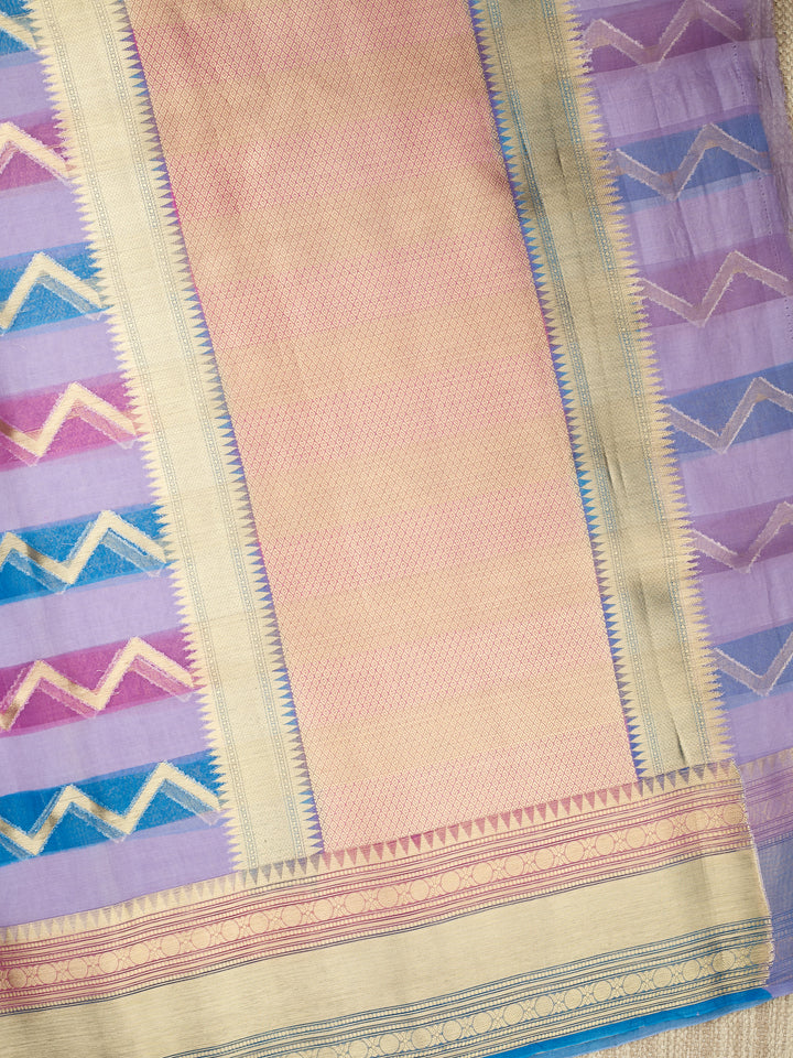 Lavender Organza Silk Gold Zari Leheriya Rangkat Banarasi Saree