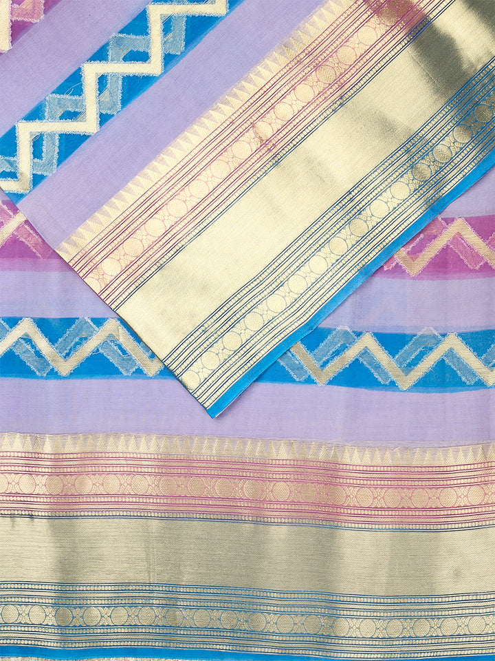 Lavender Organza Silk Gold Zari Leheriya Rangkat Banarasi Saree