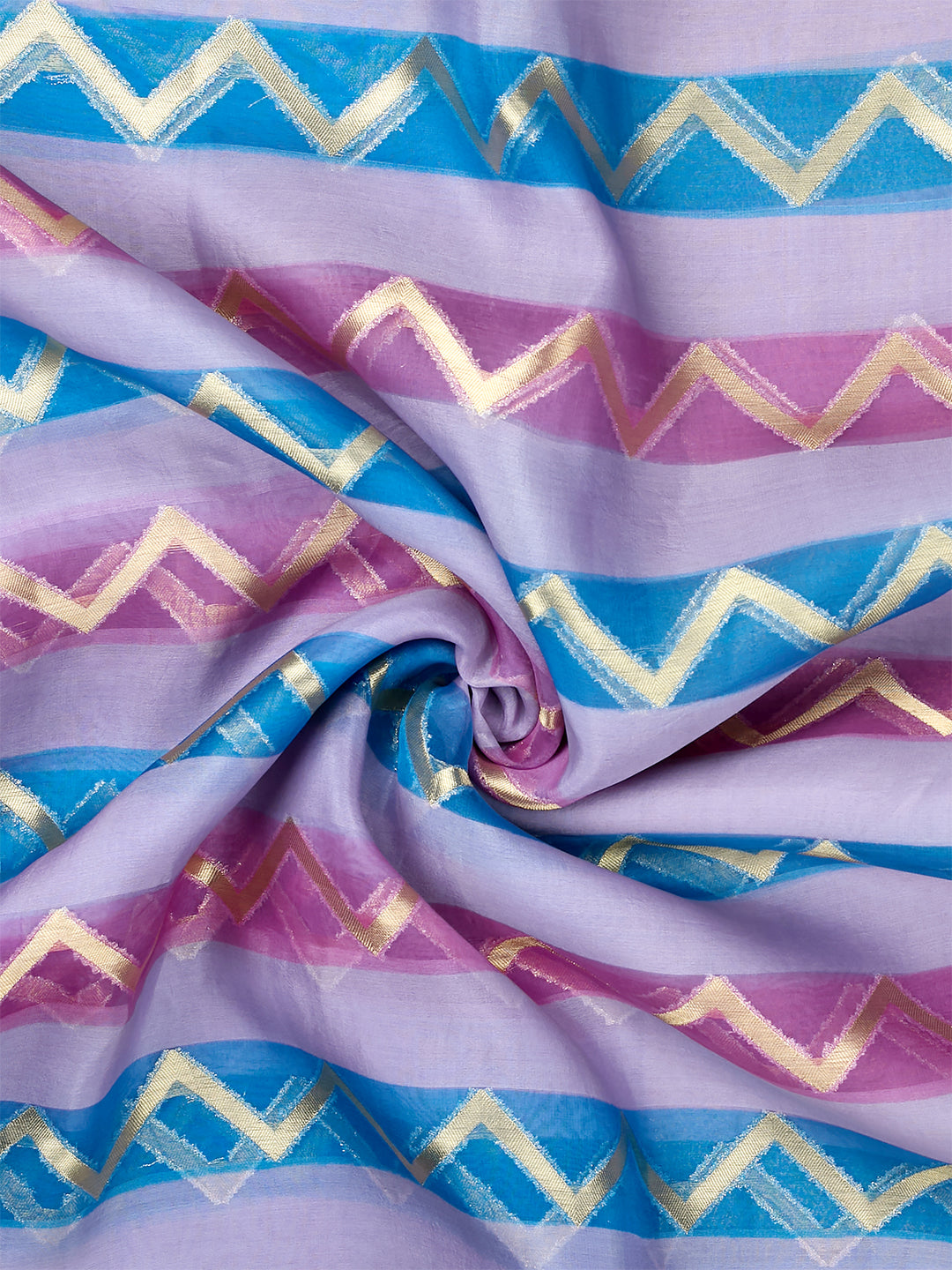 Lavender Organza Silk Gold Zari Leheriya Rangkat Banarasi Saree_4