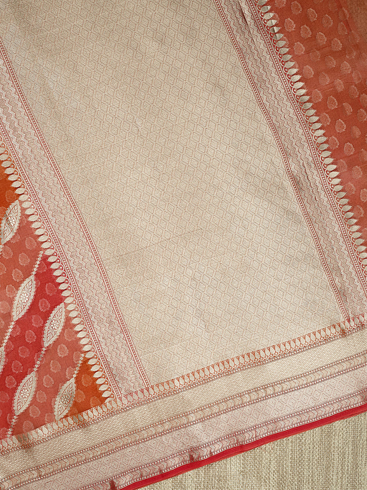 Orange Organza Silk Gold Zari Leheriya Rangkat Banarasi Saree