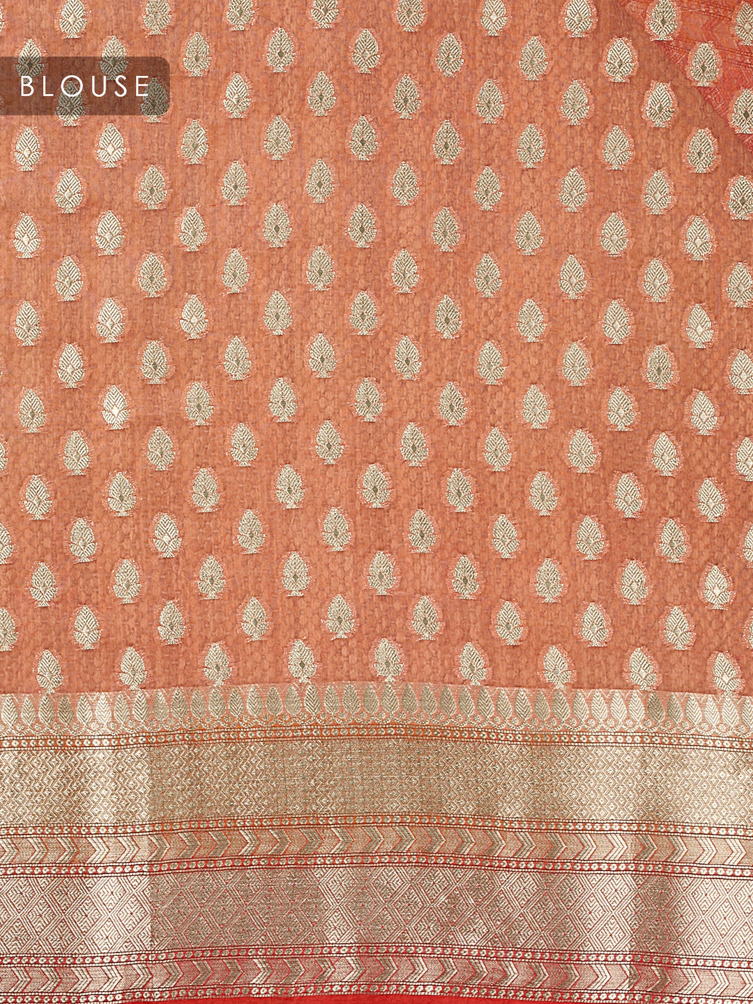 Orange Organza Silk Gold Zari Leheriya Rangkat Banarasi Saree_5