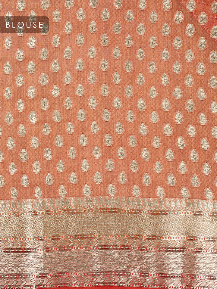 Orange Organza Silk Gold Zari Leheriya Rangkat Banarasi Saree