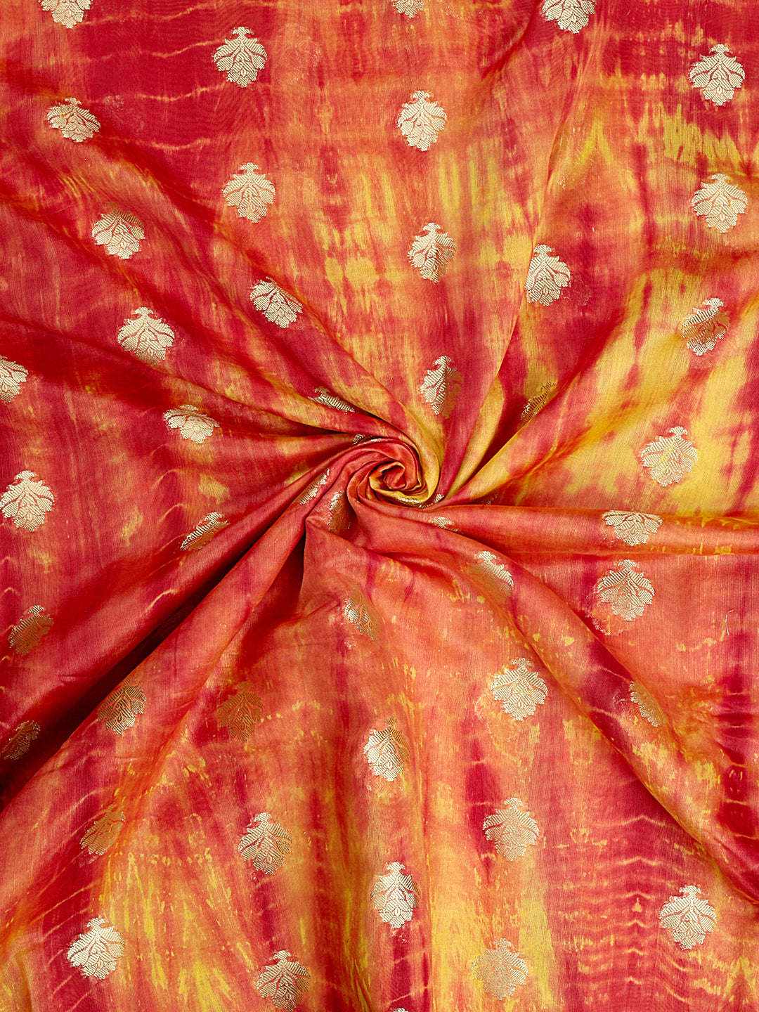 Orange Chanderi Silk Gold Zari Butis Banarasi Saree_4