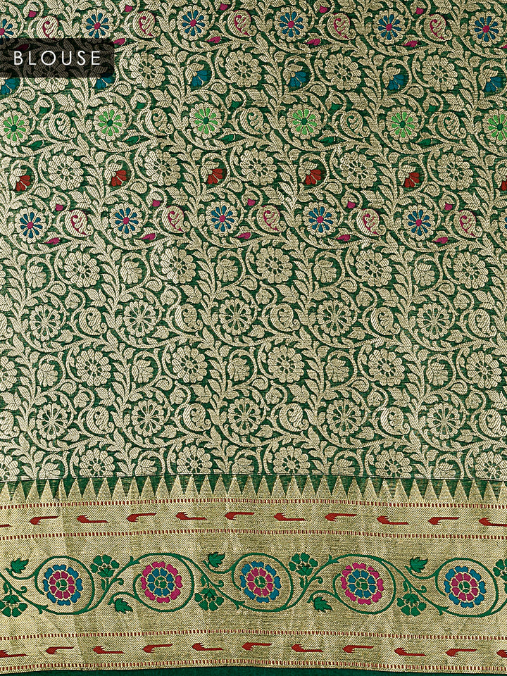 Green Organza Silk Gold Zari Buti Banarasi Saree