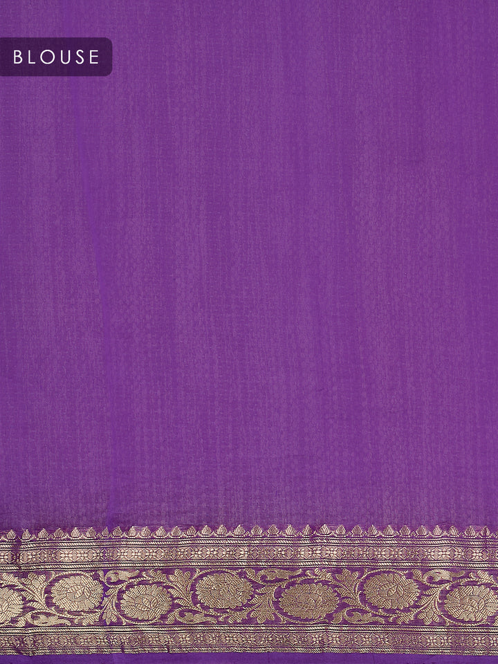 Purple Organza Silk Silver And Copper Zari Butis Banarasi Saree