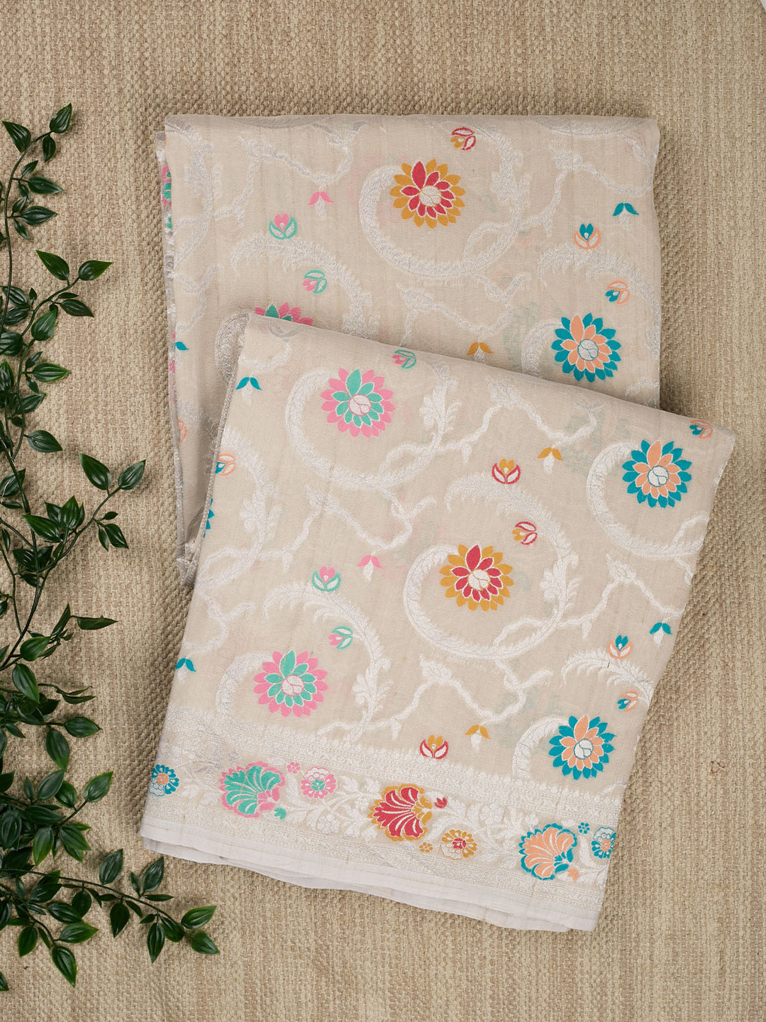 Cream Tussar Georgette Banarasi Saree_1