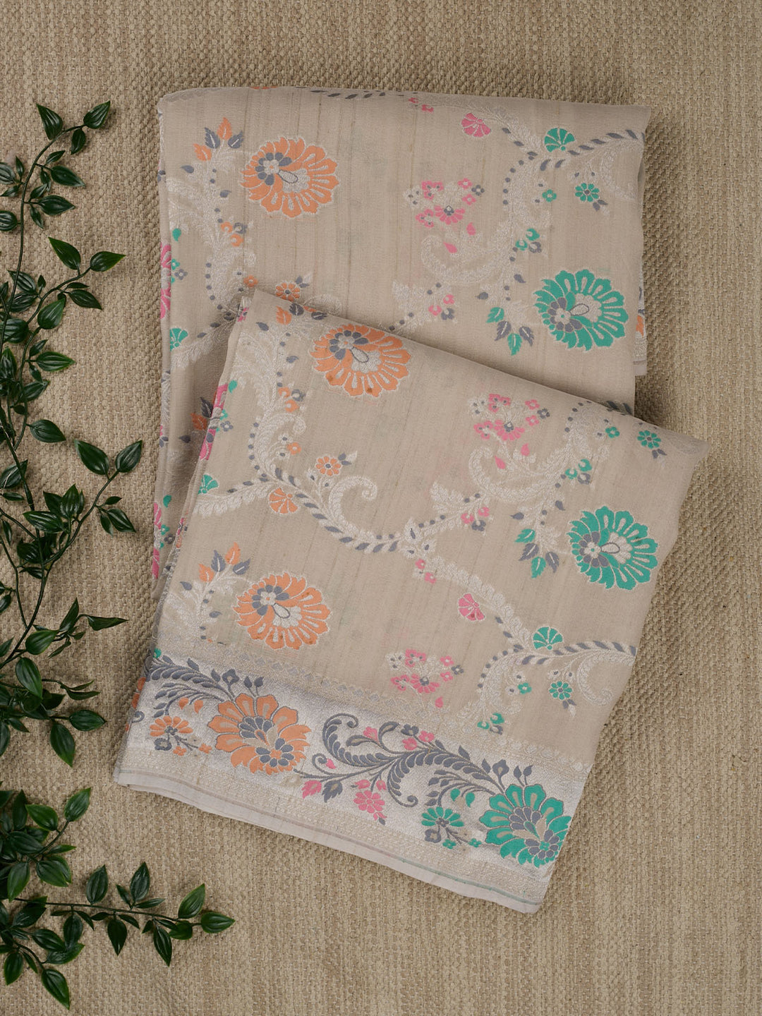 Cream Tussar Georgette Banarasi Saree_1