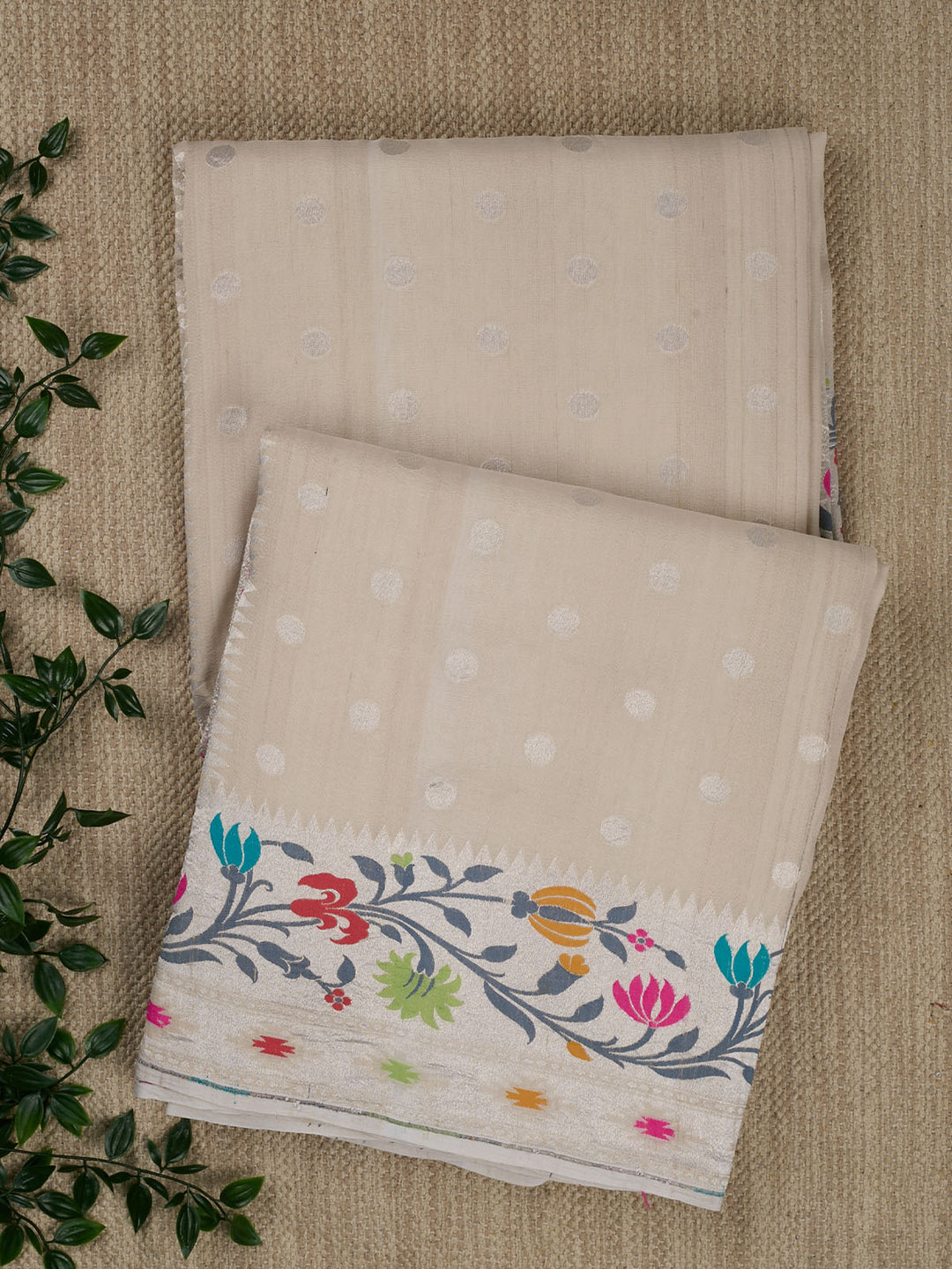 Cream Tussar Georgette Banarasi Saree_1
