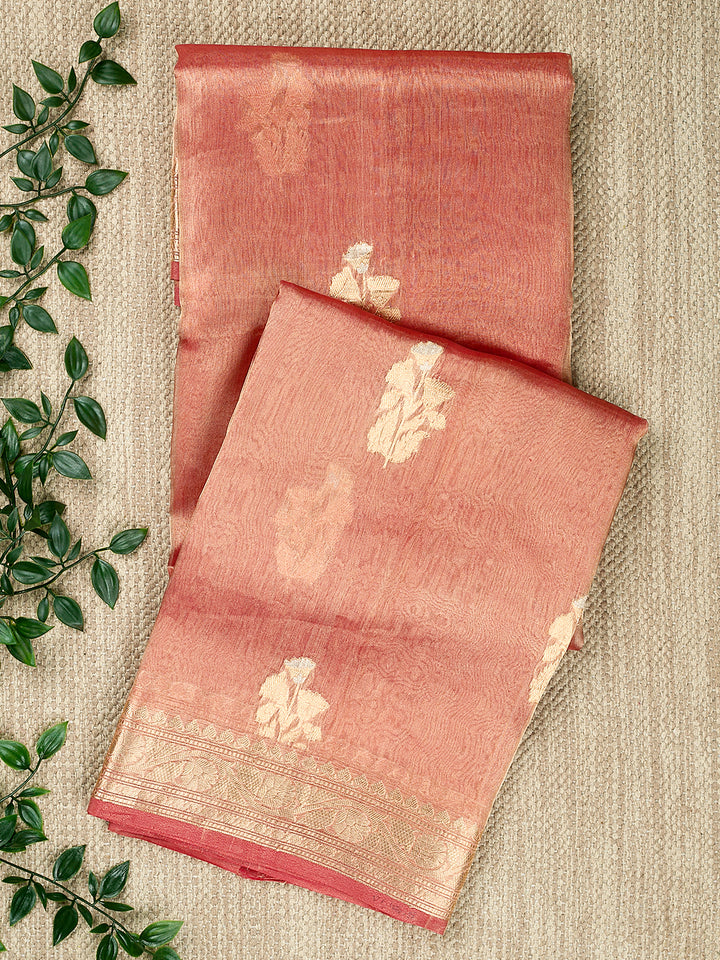 Rust Tissue Silk Sonarupa Zari Buti Banarasi Saree
