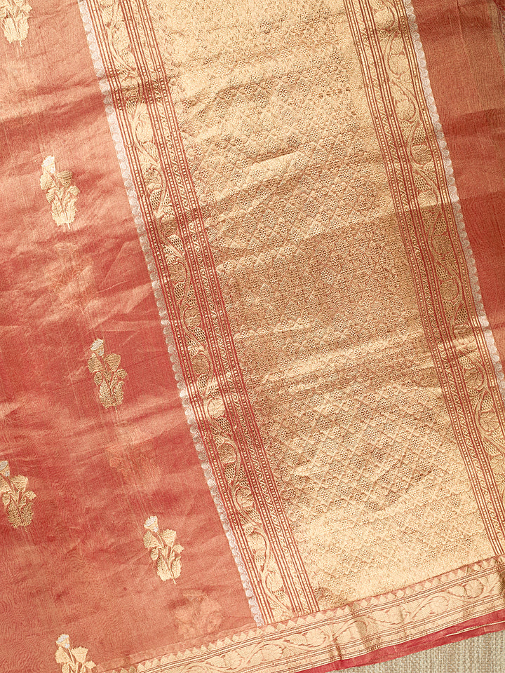 Rust Tissue Silk Sonarupa Zari Buti Banarasi Saree