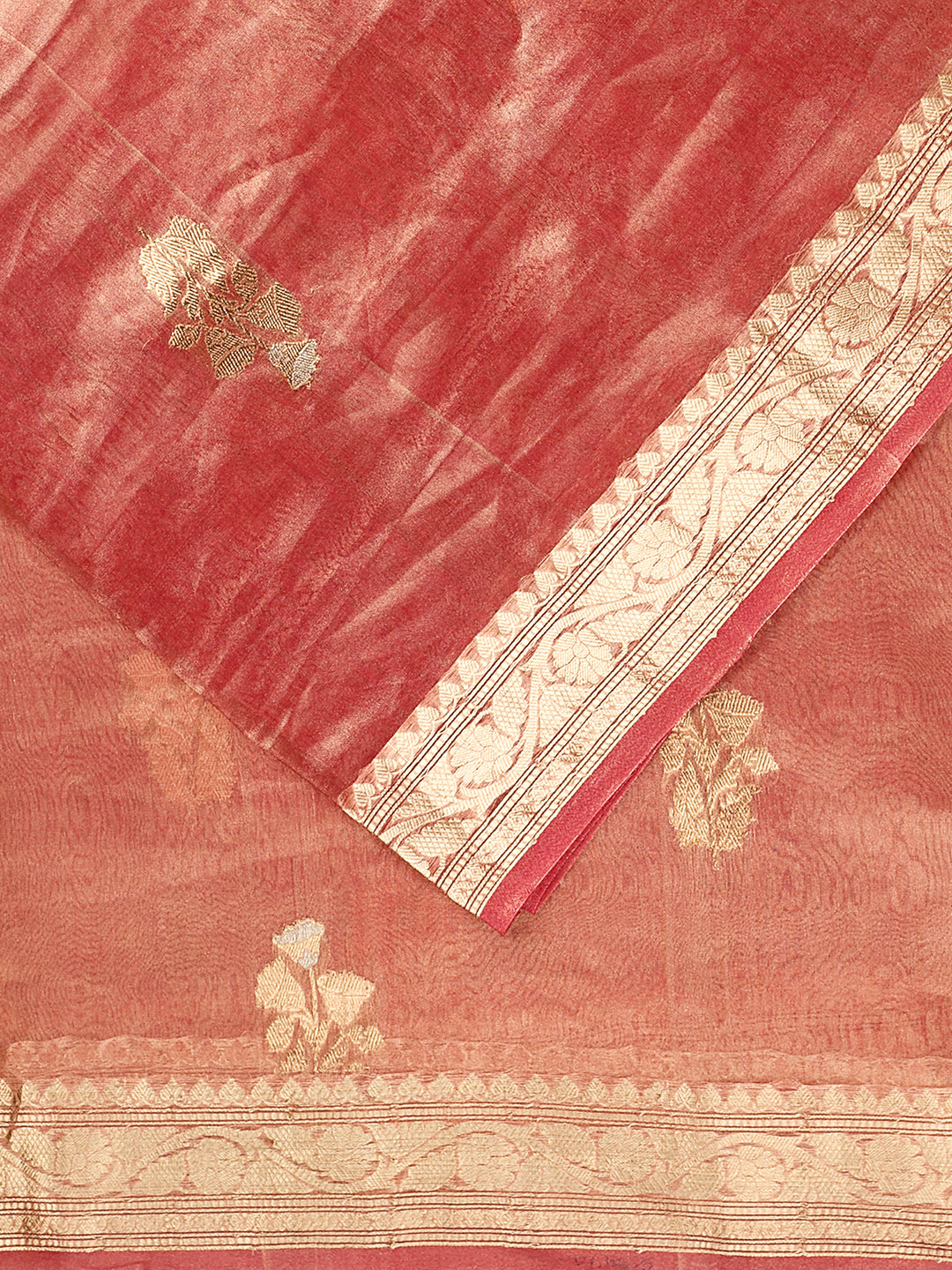 Rust Tissue Silk Sonarupa Zari Buti Banarasi Saree_2