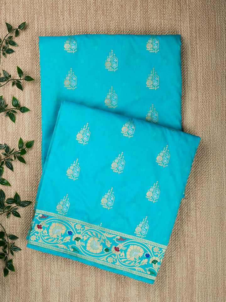 Firozi Semi Katan Banarasi Saree