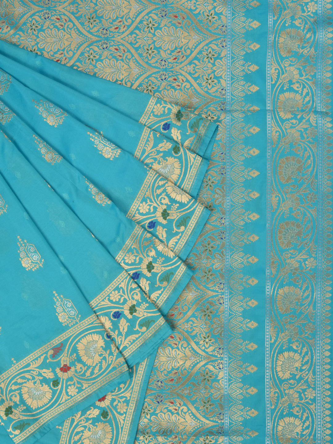 Firozi Semi Katan Banarasi Saree_2