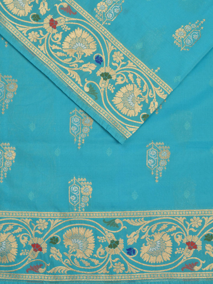 Firozi Semi Katan Banarasi Saree