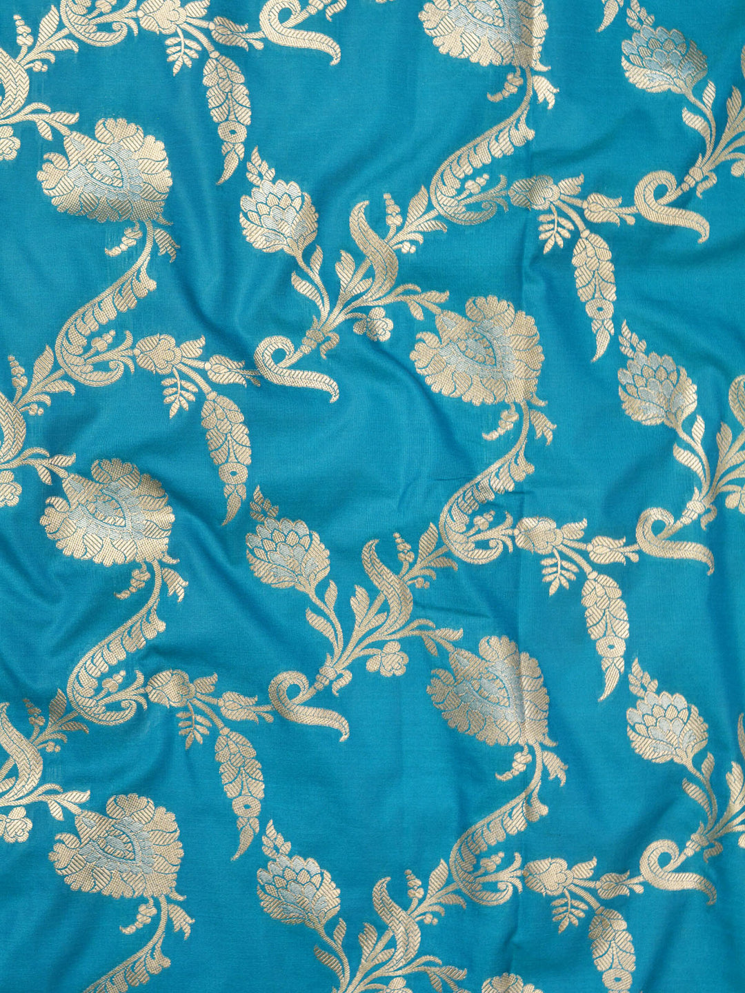 Turquoise Blue Semi Katan Banarasi Saree_3