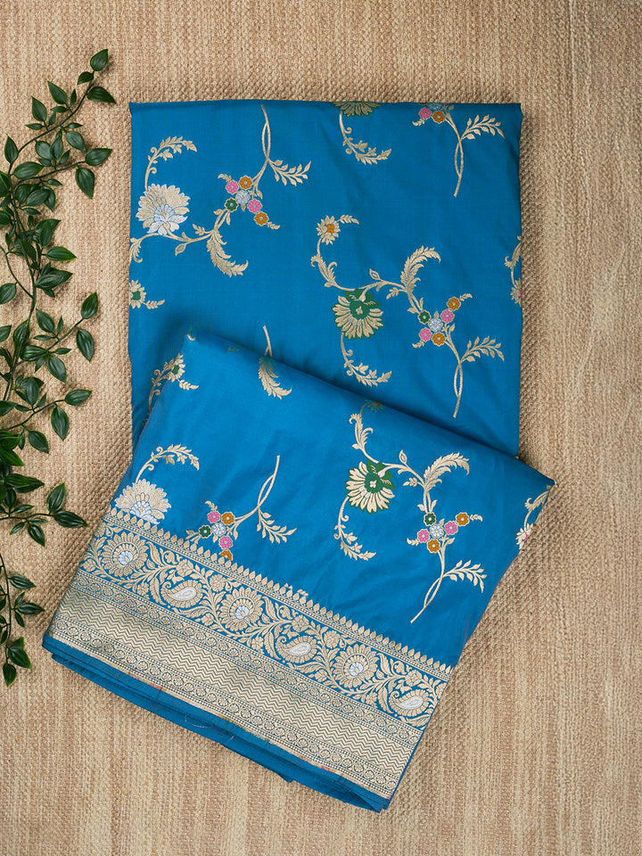 Greyish Blue Semi Katan Banarasi Saree