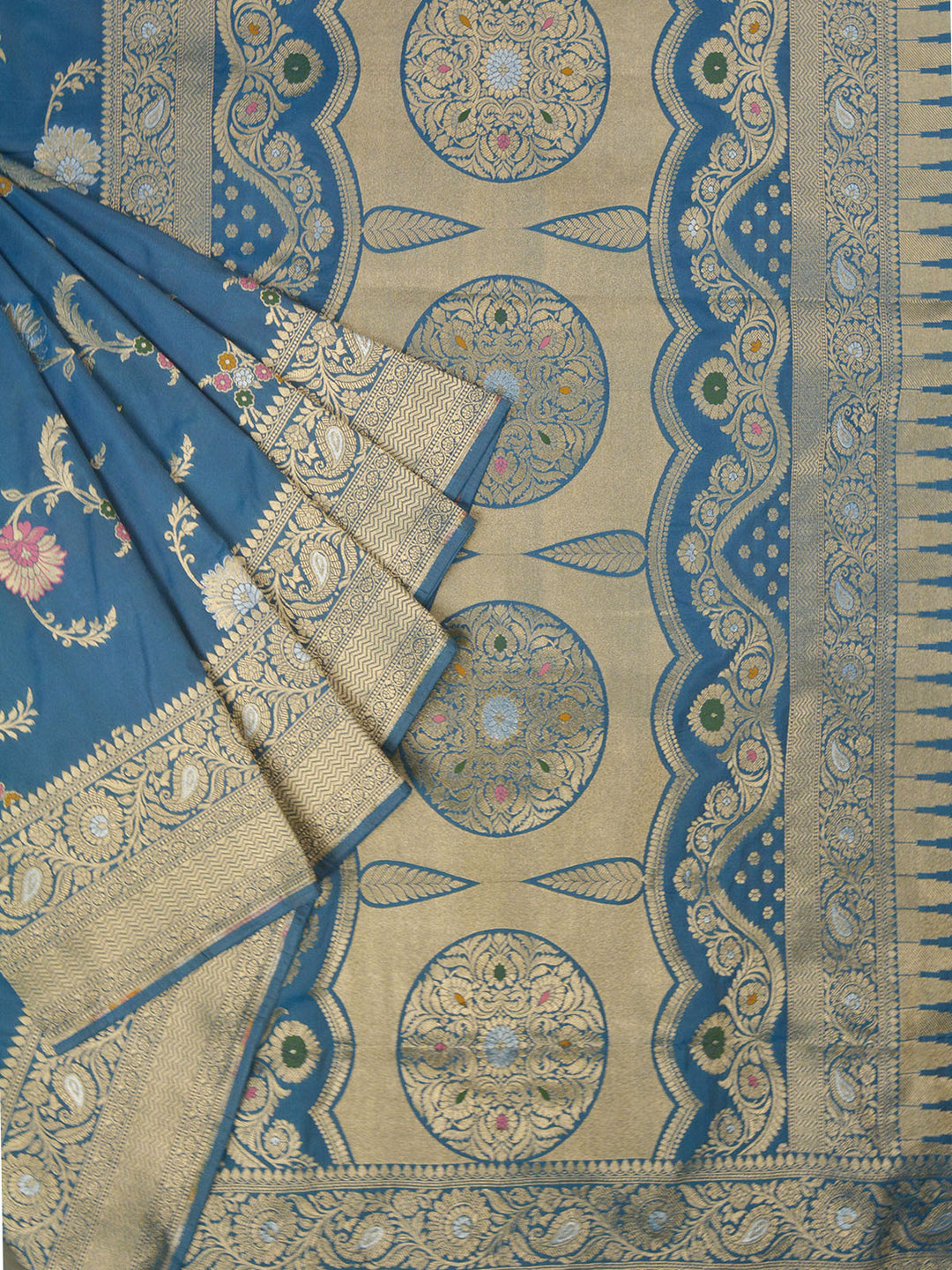 Greyish Blue Semi Katan Banarasi Saree_2