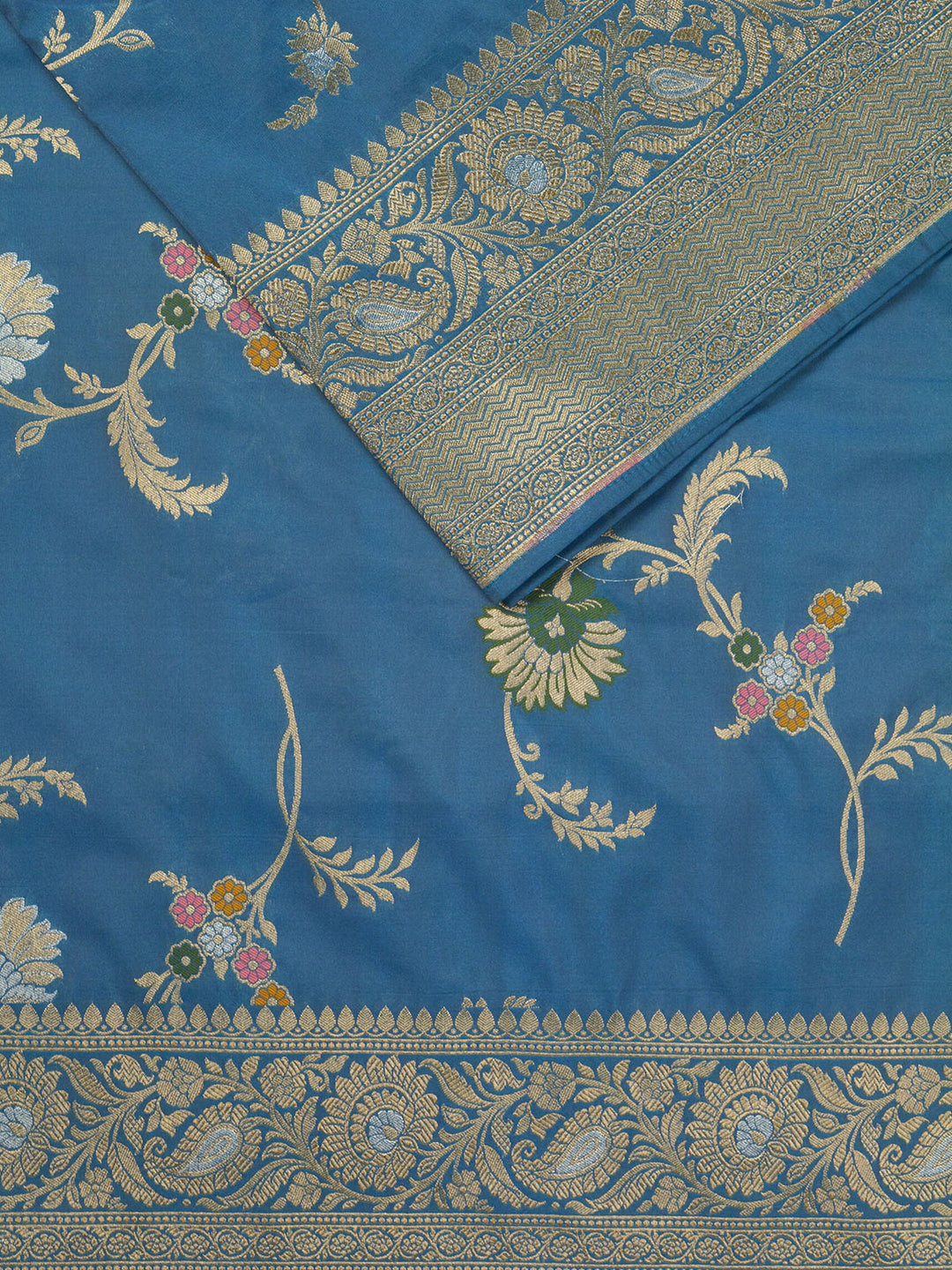 Greyish Blue Semi Katan Banarasi Saree_3