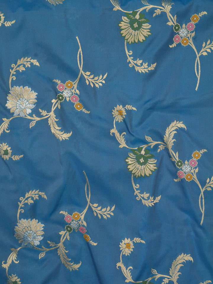 Greyish Blue Semi Katan Banarasi Saree