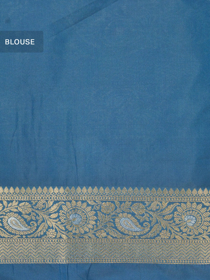 Greyish Blue Semi Katan Banarasi Saree