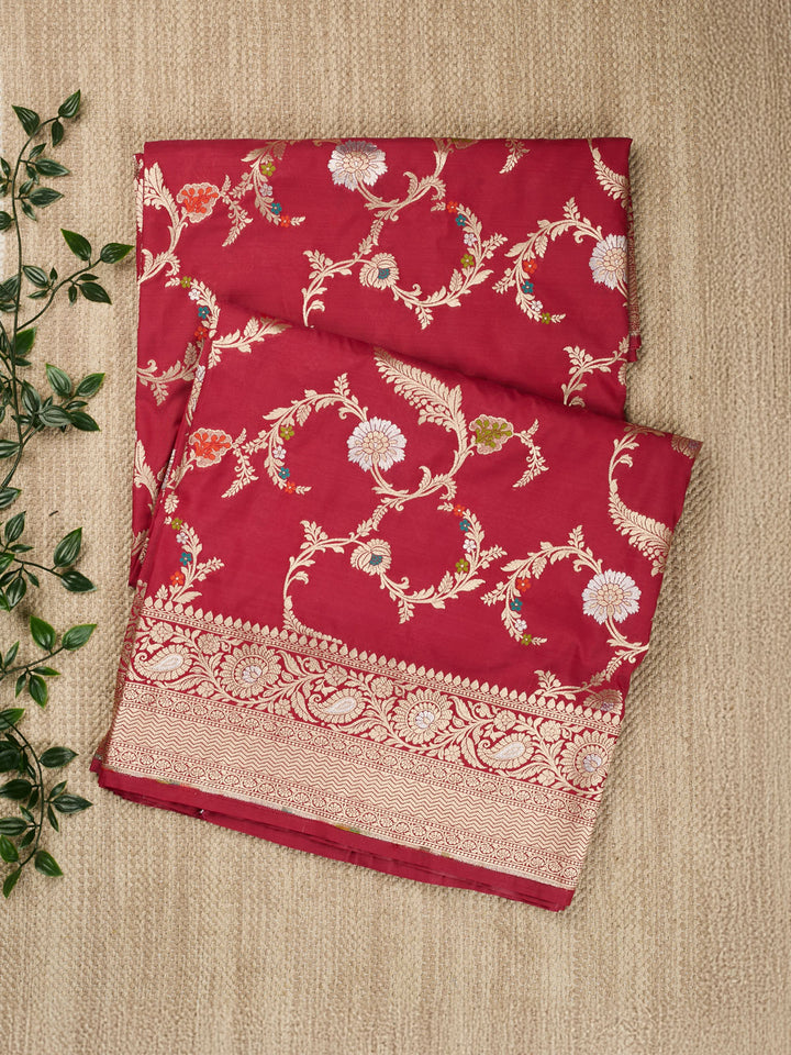 Maroon Semi Katan Banarasi Saree