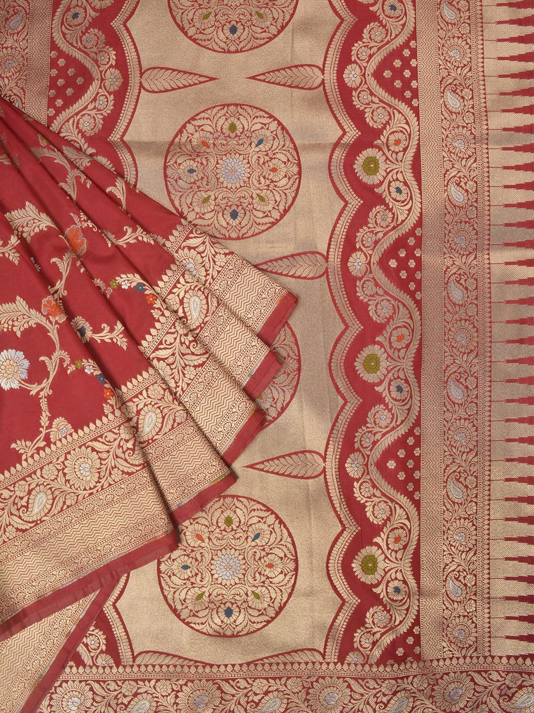 Maroon Semi Katan Banarasi Saree_3