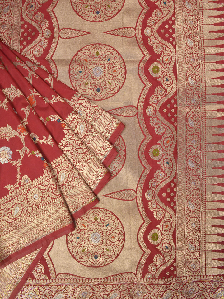 Maroon Semi Katan Banarasi Saree