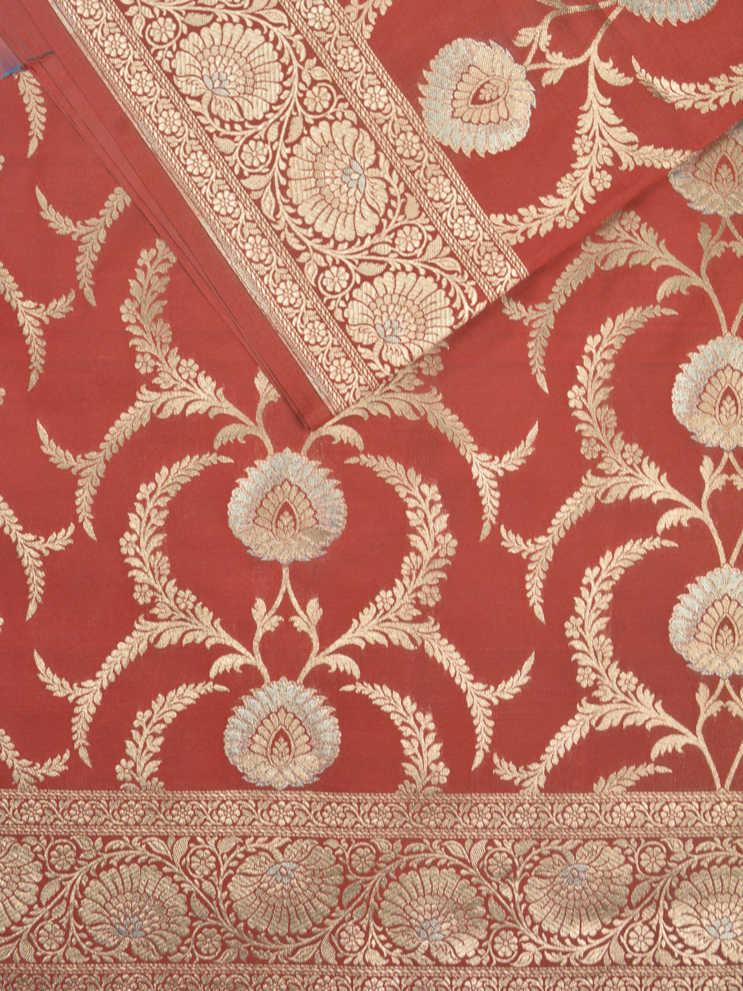 Maroon Semi Katan Banarasi Saree_2